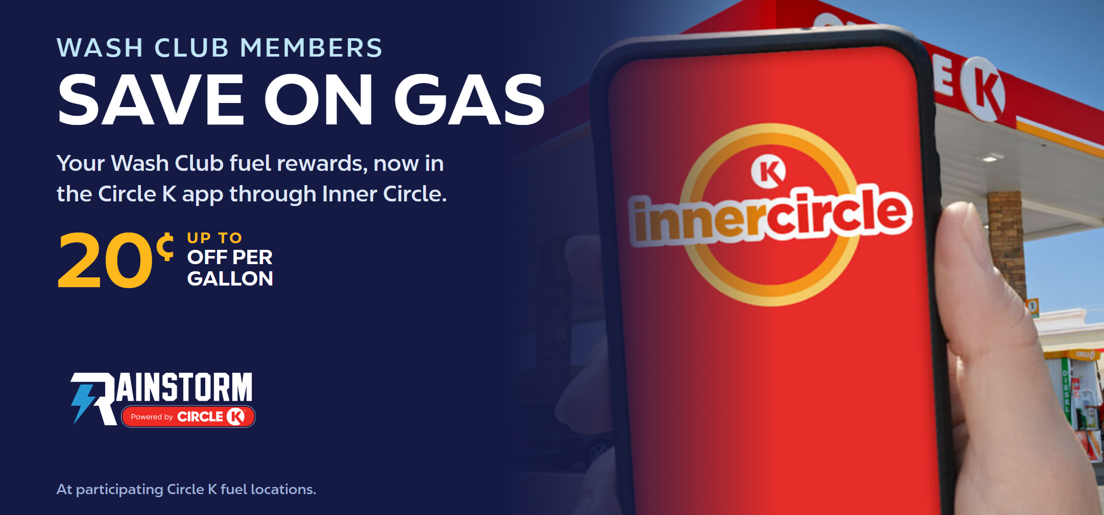 Wash Club Members Save on Gas - Inner Circle app (RS hero)